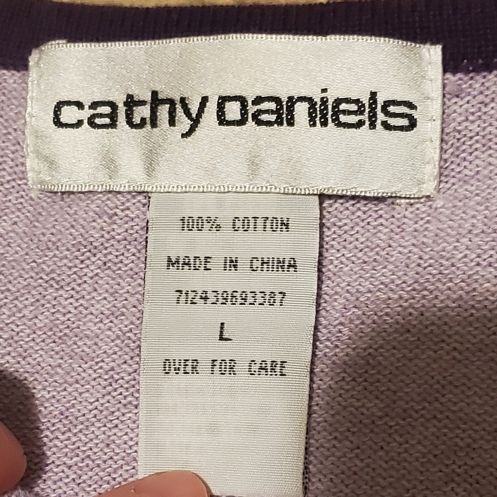 Cathy Daniels Women's Floral Sweater Size Large Purple 100% Cotton 3/4 Sleeve - Picture 5 of 8
